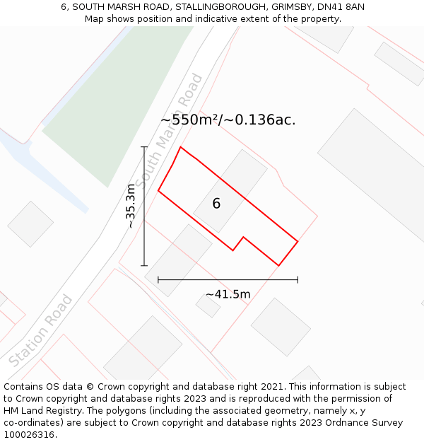 6, SOUTH MARSH ROAD, STALLINGBOROUGH, GRIMSBY, DN41 8AN: Plot and title map