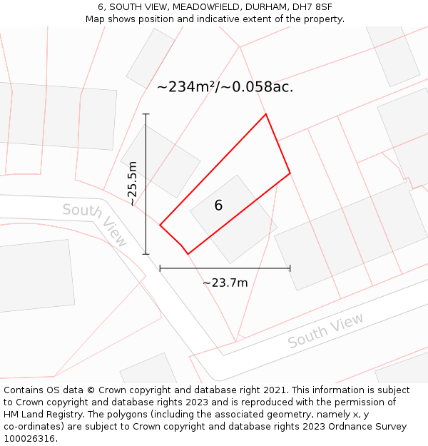 6, SOUTH VIEW, MEADOWFIELD, DURHAM, DH7 8SF: Plot and title map