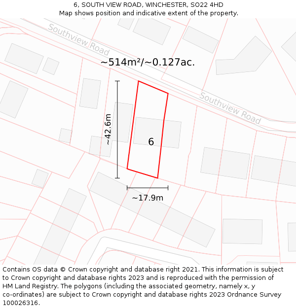 6, SOUTH VIEW ROAD, WINCHESTER, SO22 4HD: Plot and title map