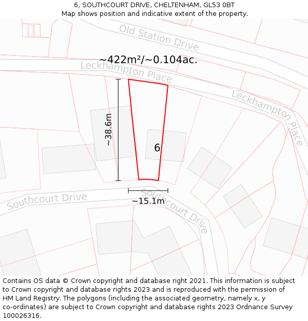 6, SOUTHCOURT DRIVE, CHELTENHAM, GL53 0BT: Plot and title map
