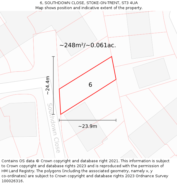 6, SOUTHDOWN CLOSE, STOKE-ON-TRENT, ST3 4UA: Plot and title map