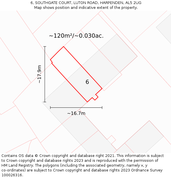 6, SOUTHGATE COURT, LUTON ROAD, HARPENDEN, AL5 2UG: Plot and title map