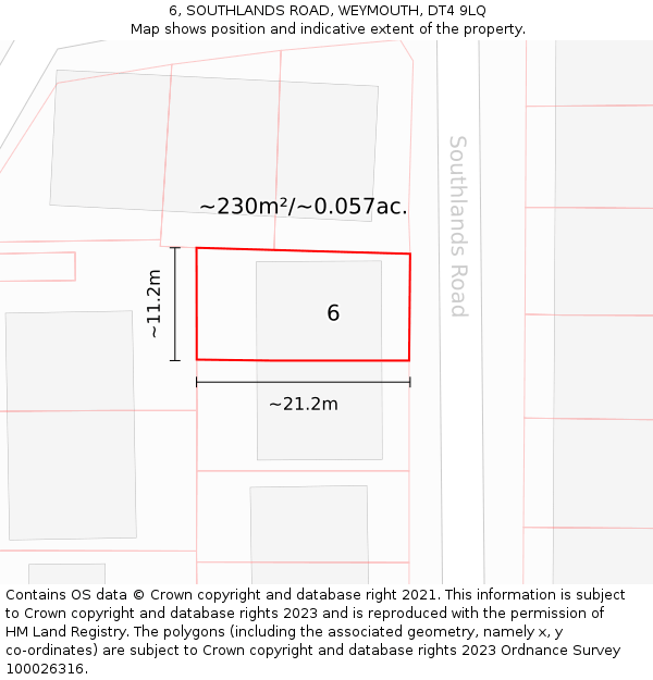 6, SOUTHLANDS ROAD, WEYMOUTH, DT4 9LQ: Plot and title map