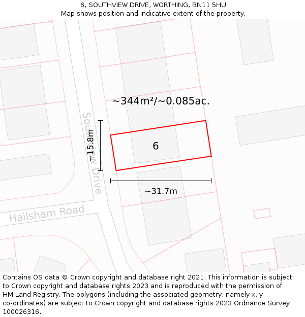 6, SOUTHVIEW DRIVE, WORTHING, BN11 5HU: Plot and title map