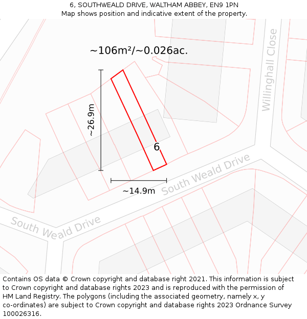 6, SOUTHWEALD DRIVE, WALTHAM ABBEY, EN9 1PN: Plot and title map