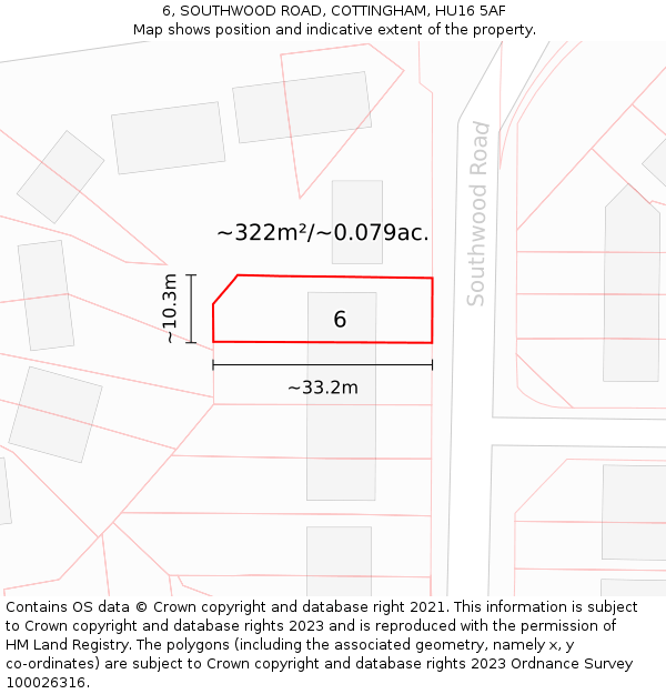 6, SOUTHWOOD ROAD, COTTINGHAM, HU16 5AF: Plot and title map