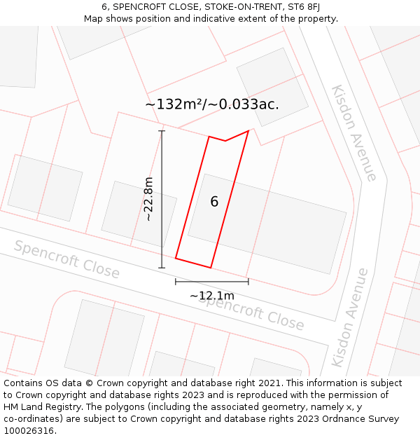 6, SPENCROFT CLOSE, STOKE-ON-TRENT, ST6 8FJ: Plot and title map