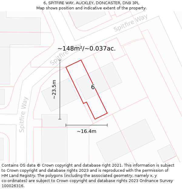 6, SPITFIRE WAY, AUCKLEY, DONCASTER, DN9 3PL: Plot and title map