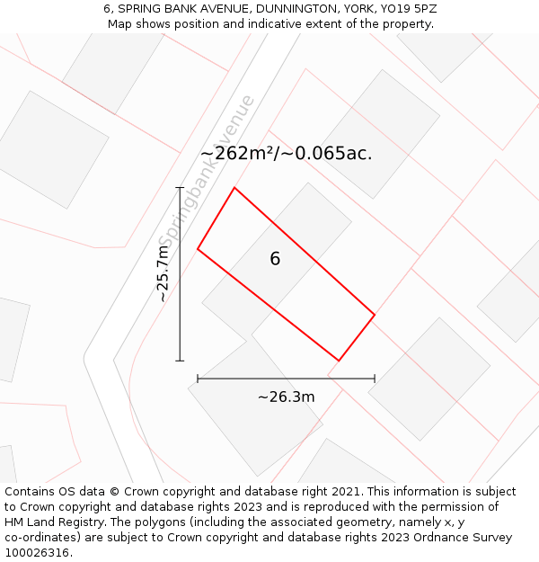 6, SPRING BANK AVENUE, DUNNINGTON, YORK, YO19 5PZ: Plot and title map