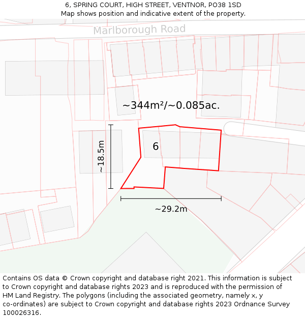 6, SPRING COURT, HIGH STREET, VENTNOR, PO38 1SD: Plot and title map