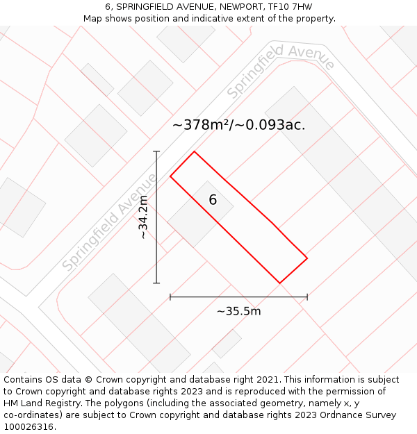 6, SPRINGFIELD AVENUE, NEWPORT, TF10 7HW: Plot and title map