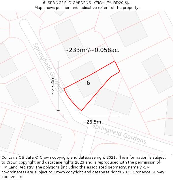 6, SPRINGFIELD GARDENS, KEIGHLEY, BD20 6JU: Plot and title map