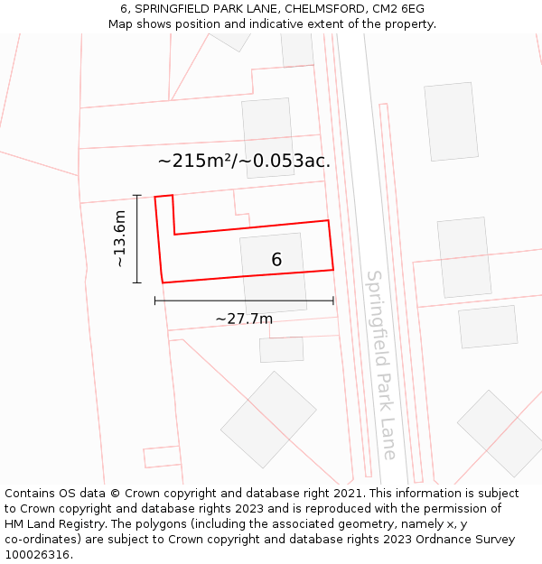 6, SPRINGFIELD PARK LANE, CHELMSFORD, CM2 6EG: Plot and title map