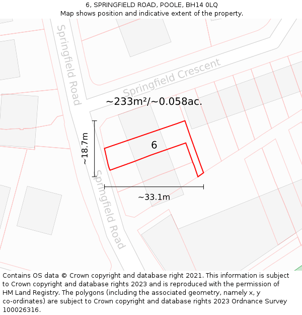 6, SPRINGFIELD ROAD, POOLE, BH14 0LQ: Plot and title map