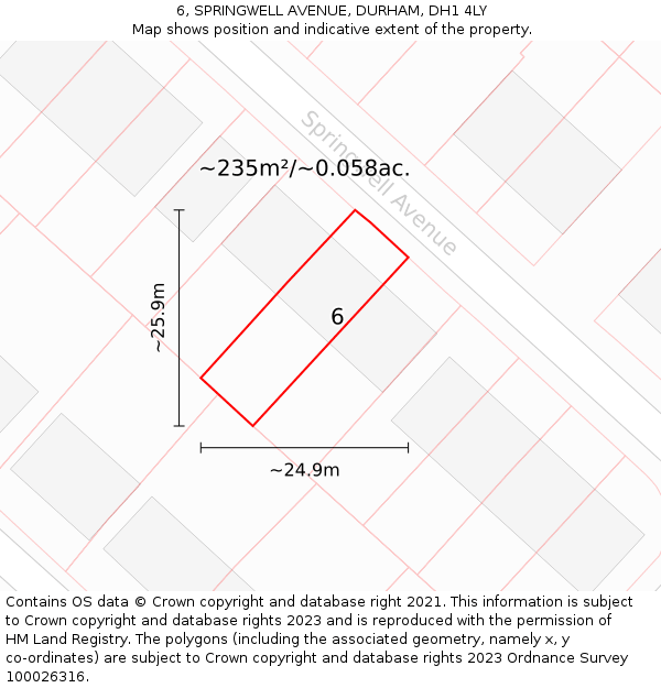 6, SPRINGWELL AVENUE, DURHAM, DH1 4LY: Plot and title map