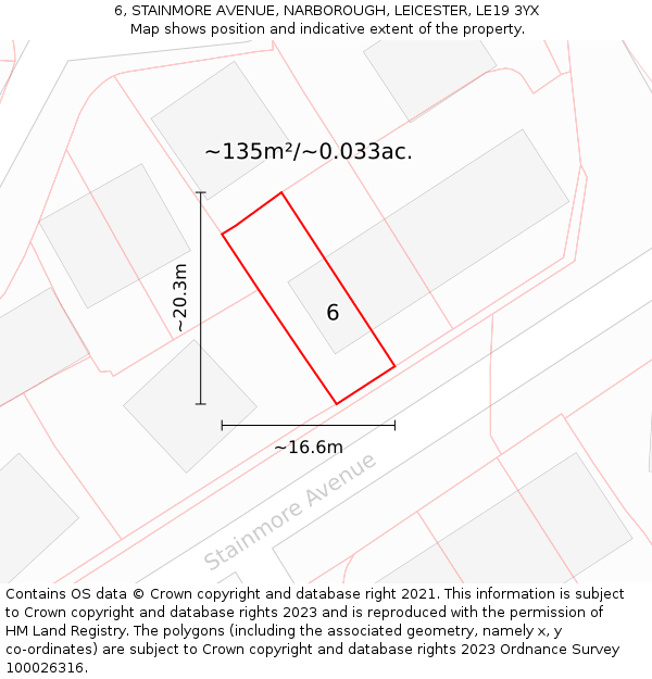 6, STAINMORE AVENUE, NARBOROUGH, LEICESTER, LE19 3YX: Plot and title map