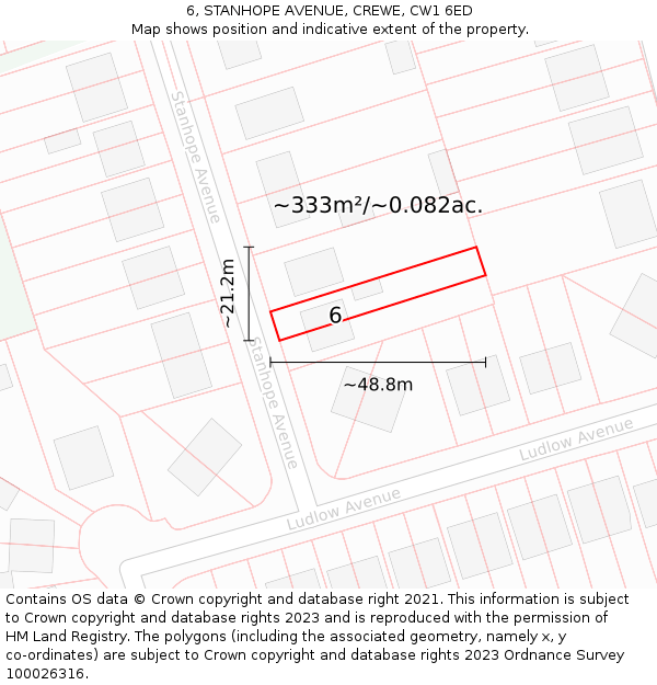 6, STANHOPE AVENUE, CREWE, CW1 6ED: Plot and title map