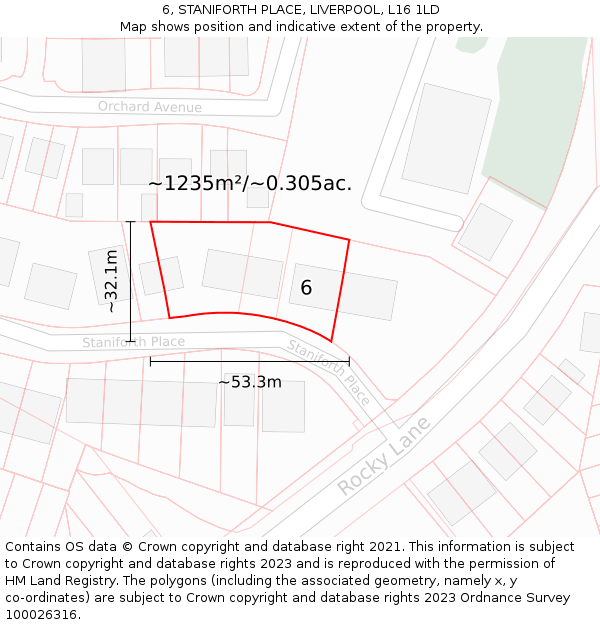 6, STANIFORTH PLACE, LIVERPOOL, L16 1LD: Plot and title map