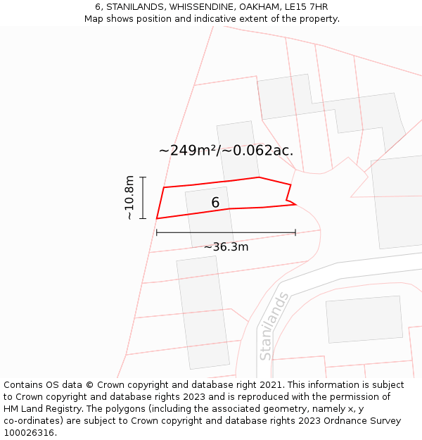 6, STANILANDS, WHISSENDINE, OAKHAM, LE15 7HR: Plot and title map