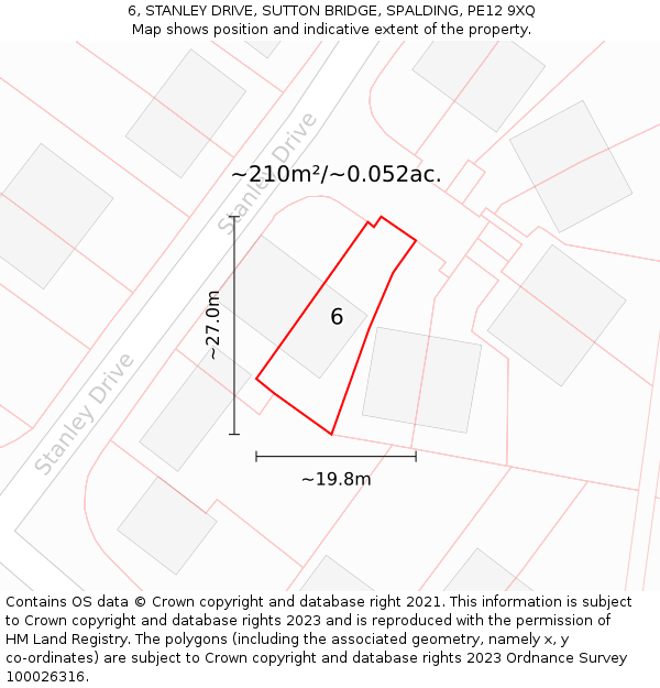 6, STANLEY DRIVE, SUTTON BRIDGE, SPALDING, PE12 9XQ: Plot and title map