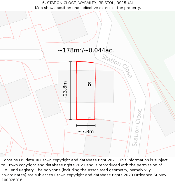 6, STATION CLOSE, WARMLEY, BRISTOL, BS15 4NJ: Plot and title map