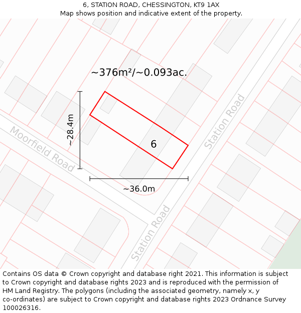 6, STATION ROAD, CHESSINGTON, KT9 1AX: Plot and title map