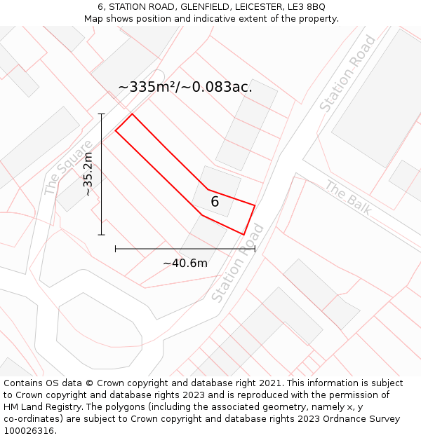 6, STATION ROAD, GLENFIELD, LEICESTER, LE3 8BQ: Plot and title map