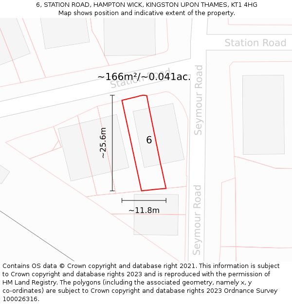 6, STATION ROAD, HAMPTON WICK, KINGSTON UPON THAMES, KT1 4HG: Plot and title map