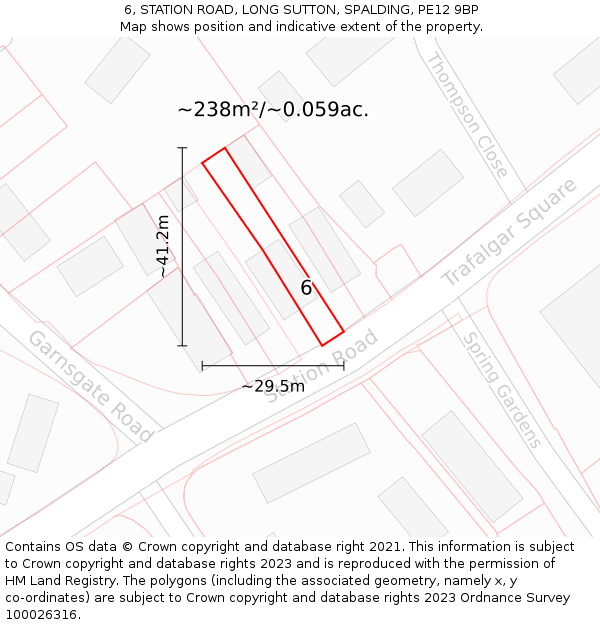 6, STATION ROAD, LONG SUTTON, SPALDING, PE12 9BP: Plot and title map