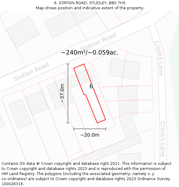 6, STATION ROAD, STUDLEY, B80 7HS: Plot and title map