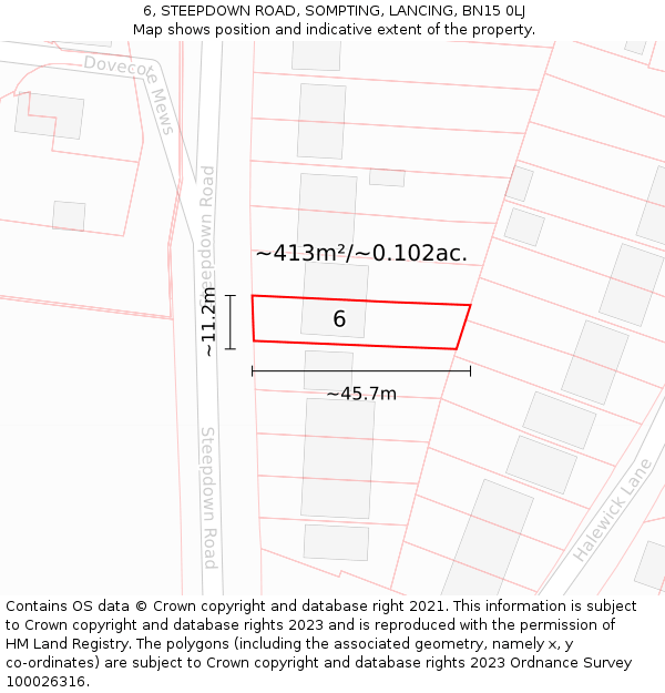 6, STEEPDOWN ROAD, SOMPTING, LANCING, BN15 0LJ: Plot and title map