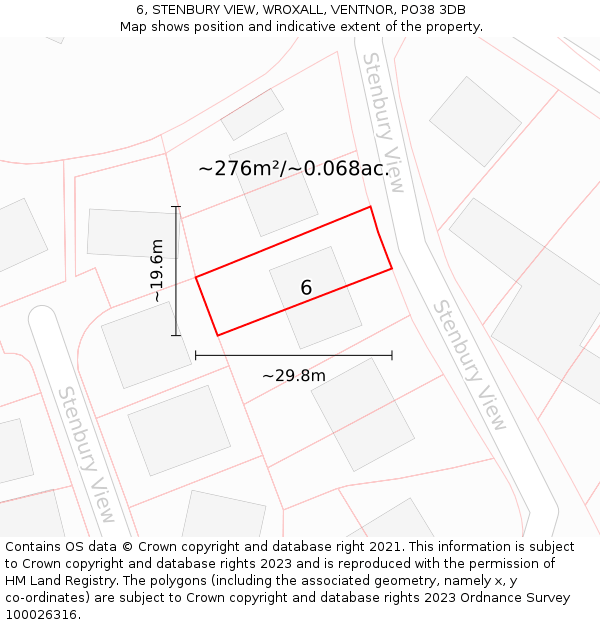 6, STENBURY VIEW, WROXALL, VENTNOR, PO38 3DB: Plot and title map