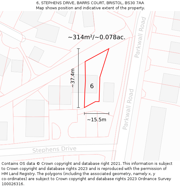 6, STEPHENS DRIVE, BARRS COURT, BRISTOL, BS30 7AA: Plot and title map