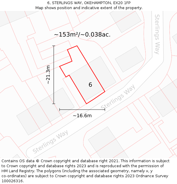 6, STERLINGS WAY, OKEHAMPTON, EX20 1FP: Plot and title map