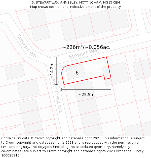 6, STEWART WAY, ANNESLEY, NOTTINGHAM, NG15 0EH: Plot and title map