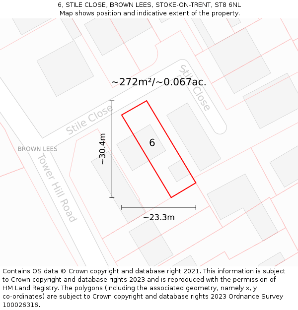 6, STILE CLOSE, BROWN LEES, STOKE-ON-TRENT, ST8 6NL: Plot and title map