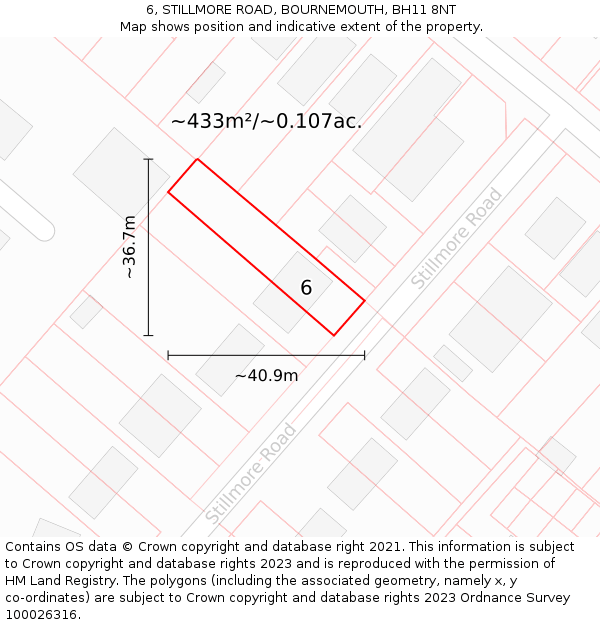 6, STILLMORE ROAD, BOURNEMOUTH, BH11 8NT: Plot and title map