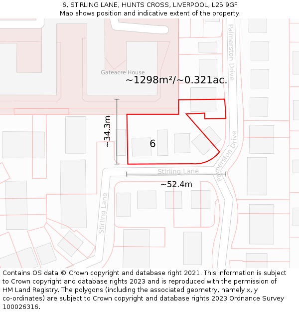 6, STIRLING LANE, HUNTS CROSS, LIVERPOOL, L25 9GF: Plot and title map