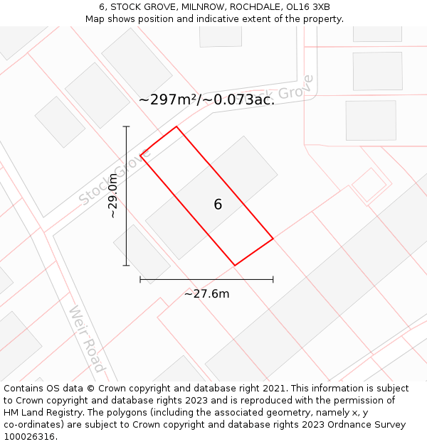 6, STOCK GROVE, MILNROW, ROCHDALE, OL16 3XB: Plot and title map
