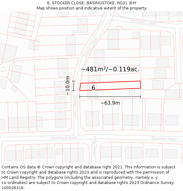 6, STOCKER CLOSE, BASINGSTOKE, RG21 3HY: Plot and title map