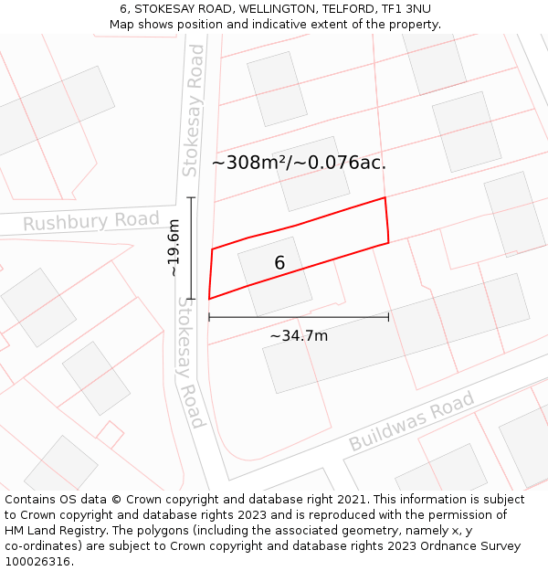 6, STOKESAY ROAD, WELLINGTON, TELFORD, TF1 3NU: Plot and title map