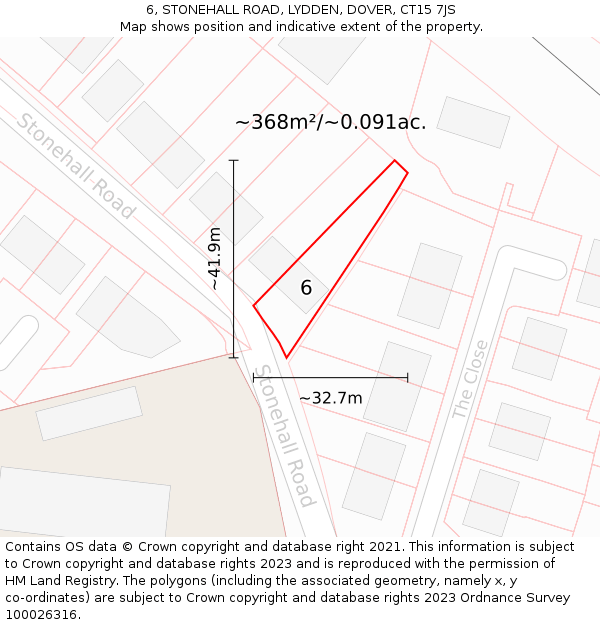 6, STONEHALL ROAD, LYDDEN, DOVER, CT15 7JS: Plot and title map