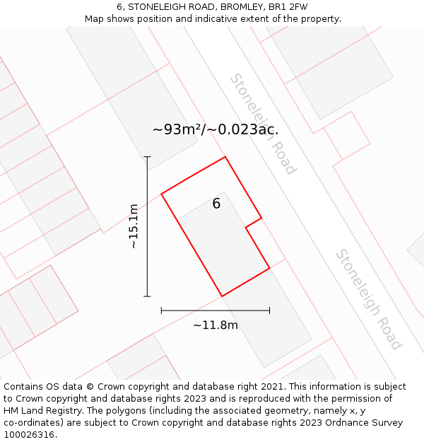 6, STONELEIGH ROAD, BROMLEY, BR1 2FW: Plot and title map