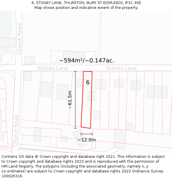 6, STONEY LANE, THURSTON, BURY ST EDMUNDS, IP31 3SE: Plot and title map