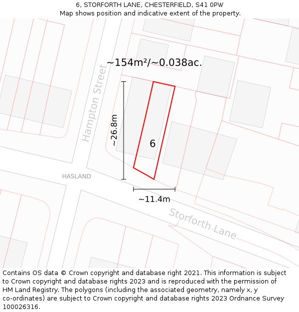 6, STORFORTH LANE, CHESTERFIELD, S41 0PW: Plot and title map