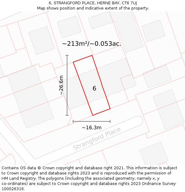 6, STRANGFORD PLACE, HERNE BAY, CT6 7UJ: Plot and title map