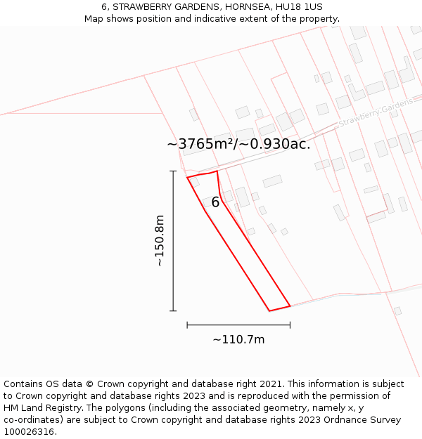 6, STRAWBERRY GARDENS, HORNSEA, HU18 1US: Plot and title map