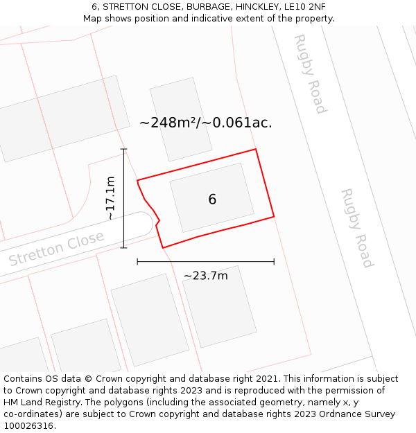 6, STRETTON CLOSE, BURBAGE, HINCKLEY, LE10 2NF: Plot and title map