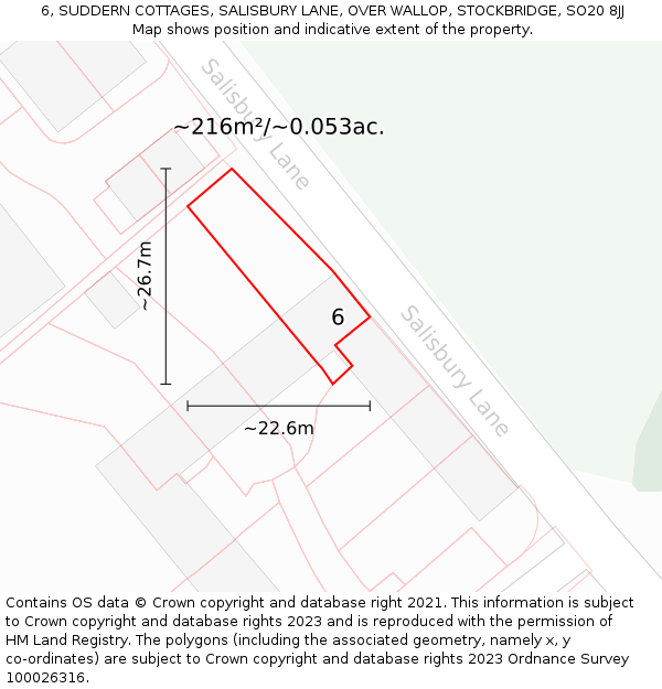 6, SUDDERN COTTAGES, SALISBURY LANE, OVER WALLOP, STOCKBRIDGE, SO20 8JJ: Plot and title map