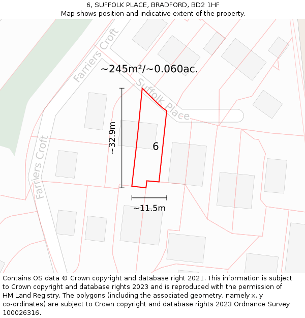 6, SUFFOLK PLACE, BRADFORD, BD2 1HF: Plot and title map